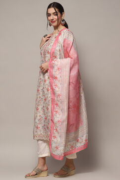 White Pink Chanderi Blend Unstitched Suit set image number 5