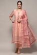 Baby Pink Chanderi Blend Unstitched Suit set image number 8