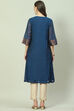 Navy Poly Metallic A-Line Yarndyed Kurta image number 4