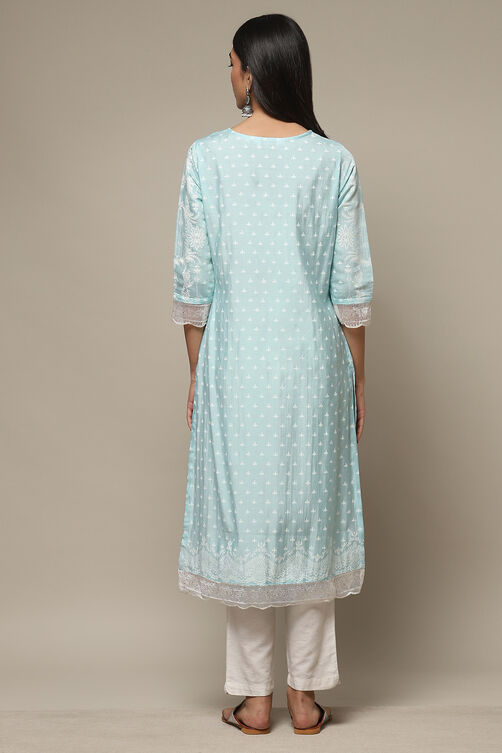 Blue Viscose Straight Printed Kurta image number 4