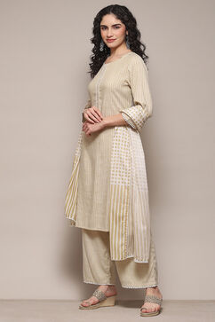 Pale-Yellow Voile Straight Kurta Palazzo Suit Set image number 4