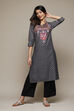 Black Cotton Straight Printed Kurta image number 0