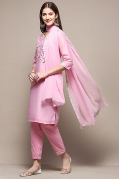 Light Pink Art Silk Straight Kurta Pant Suit Set image number 0