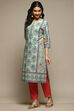 Green Cotton Straight Printed Kurta image number 2