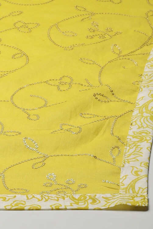 Lime Yellow Cotton Silk Straight Kurta Palazzo Suit Set image number 3