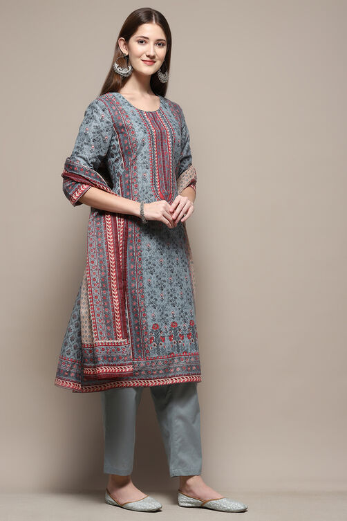 Mustard Pure Cotton Printed Kurta & Pants Suit Set image number 6