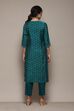 Peacock Green Modal Straight Kurta Slim Pant Suit Set image number 5