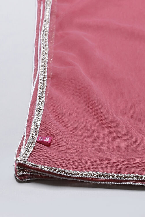 Pink Poly Cotton Girls Straight  Kurta Palazzo Suit Set image number 2
