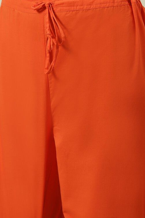 Saffron Printed Cotton Straight Kurta Palazzo Suit Set
