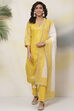 Yellow Cotton Straight Kurta Slim Pant Suit Set image number 0