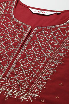 Maroon Art Silk Straight Kurta Pants Suit Set image number 1