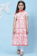 White And Pink Cotton Flared Kurta Churidar Suit Set image number 0