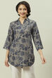 Blue  LIVA Straight Printed Shirt image number 0