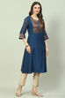 Navy Poly Metallic A-Line Yarndyed Kurta image number 2