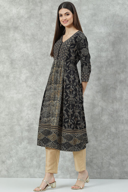 Black Rayon Flared Printed Kurta image number 2