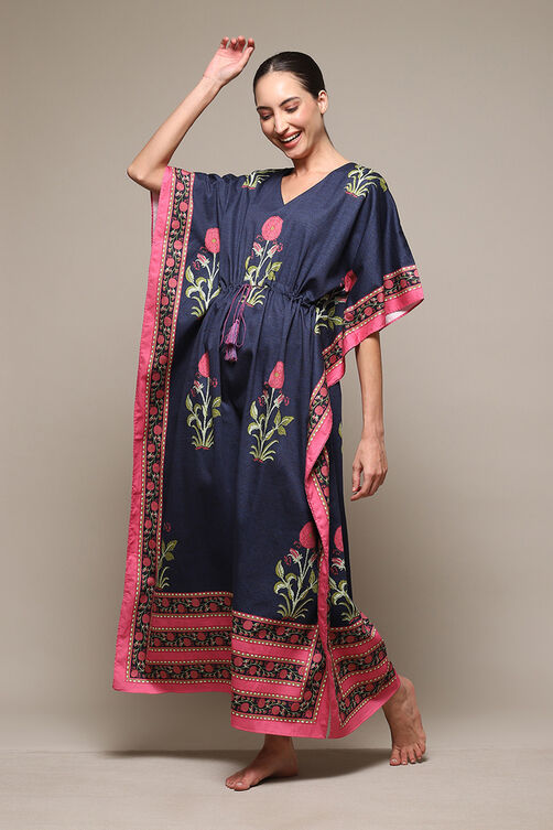 Indigo Pink Cotton Printed Kaftan image number 2