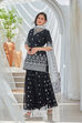 Black Embroidered Straight Kurti & Garara Suit Set image number 3