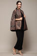 Black Poly Jacquard Flared Yarndyed Kurta image number 5