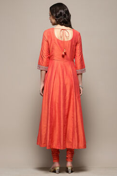 Orange Embroidered Detail Festive Anarkali Suit Set image number 5