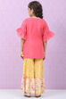 Yellow & Pink Art Silk Straight Kurta Set image number 4