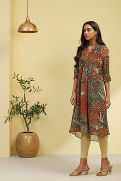 Multi-coloured Georgette Printed Pleated Kurta image number 3