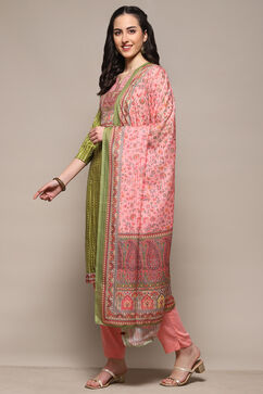 Green and Pink Cotton Blend Unstitched Suit Set image number 5