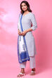 White Cotton Straight Kurta Palazzo Suit Set image number 6