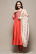 Orange Embroidered Detail Festive Anarkali Suit Set image number 7