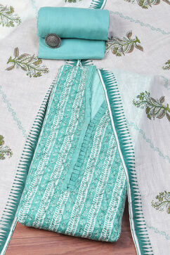 Green Cotton Printed Unstitched Suit Set image number 0