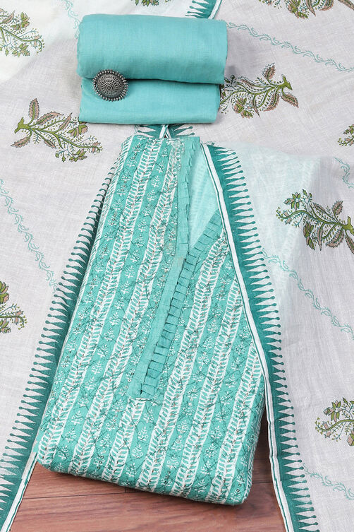 Green Cotton Printed Unstitched Suit Set image number 0