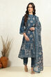 Blue Chanderi Printed Unstitched Suit Set image number 7