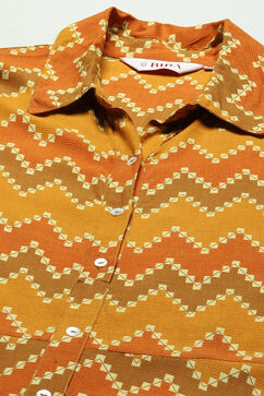 Orange Chevron Block Printed Shirt-Style A-line Dress image number 1