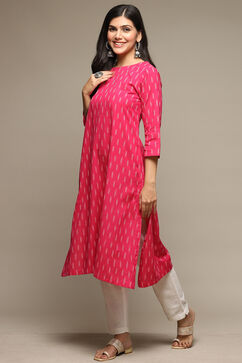 Fuschia Cotton IKAT Straight Yarndyed Kurta image number 2