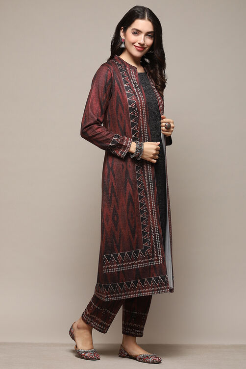 Black Polyester Straight Printed Kurta Pant Suit Set image number 5