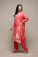 Pink Linen Blend Digital Print Unstitched Suit Set image number 6