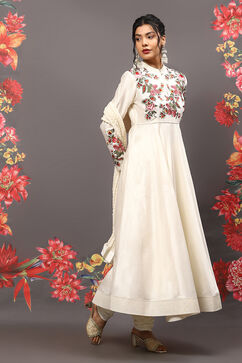 Rohit Bal Off White Cotton Blend Anarkali Kurta Suit Set image number 6