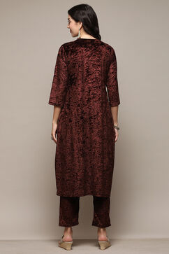 Brown Polyester Straight Embroidered Kurta Palazzo Suit Set image number 5