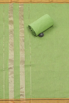 Lime Green Handloom Cotton Unstitched Suit Set image number 3