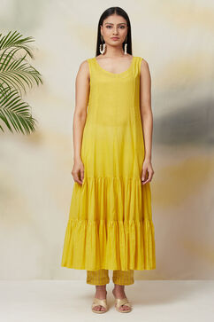 Lime Yellow Cotton Straight Kurta Slim Pant Suit Set image number 6