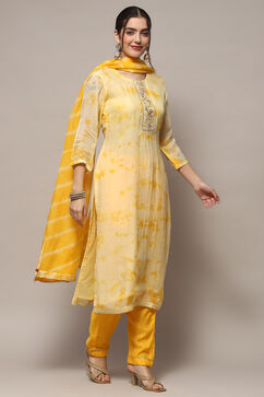 Yellow Organza Unstitched Suit set image number 7