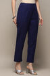 Indigo Blue Cotton Slim Embroidered Pants image number 3