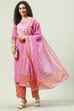 Pink Straight Kurta Palazzo Suit Set image number 4