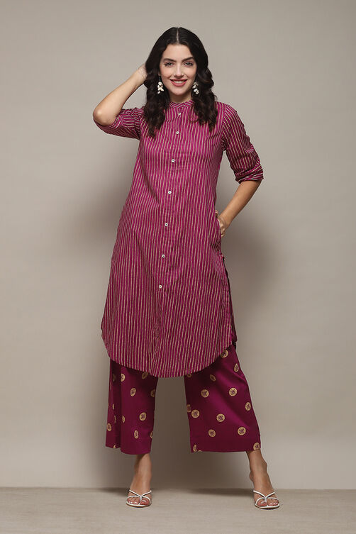 Berry Cambric Narrow Kurta Pant Suit Set image number 0