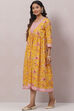 Mustard Cotton Flared Printed Kurta Dress With Shrug image number 5