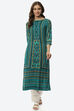 Green & Turquoise Rayon Straight Printed Kurta image number 0