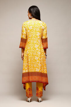 Mustard Yellow Cotton Straight Printed Kurta Ankle Length Suit Set image number 4