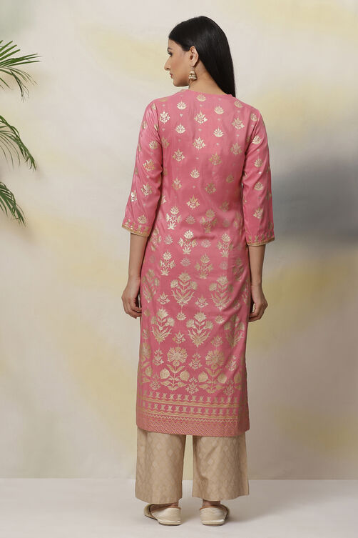 Old Rose Art Silk Straight Printed Kurta image number 5