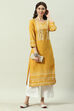 Mustard Printed Rayon Straight Kurta Palazzo Suit Set image number 0