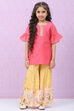 Pink & Yellow Art Silk Straight Kurta Set