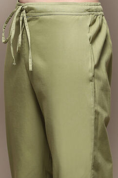 Olive Green Straight Kurta Regular Pant Suit Set image number 2